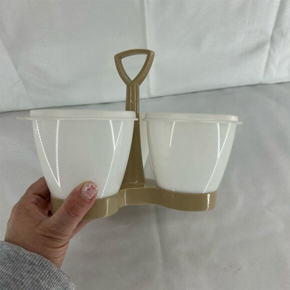 Vintage Tupperware Condiment Caddy 7 Pc Set Almond & White Retro Kitchen - Picture 6 of 6